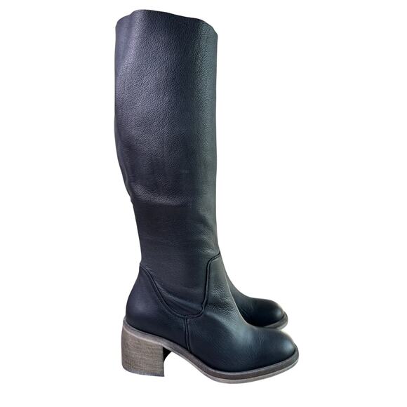 Free People Essential Tall Slouch Boot Women's Size EU37 Black Leather Round Toe - Picture 1 of 13